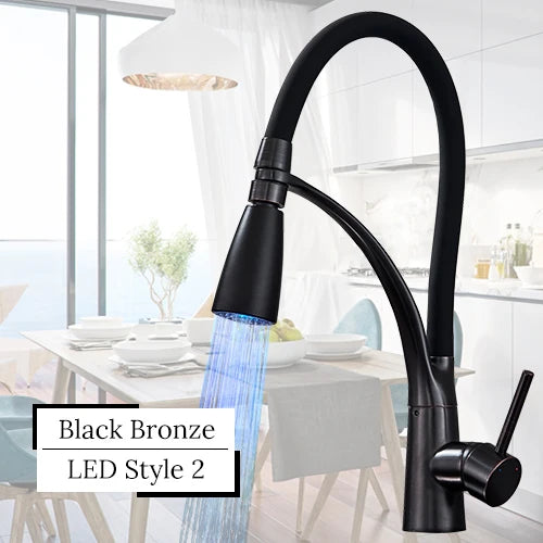 DecorBites™ LED Swivel Pull Down Kitchen Faucet with Hot and Cold Water Mixer