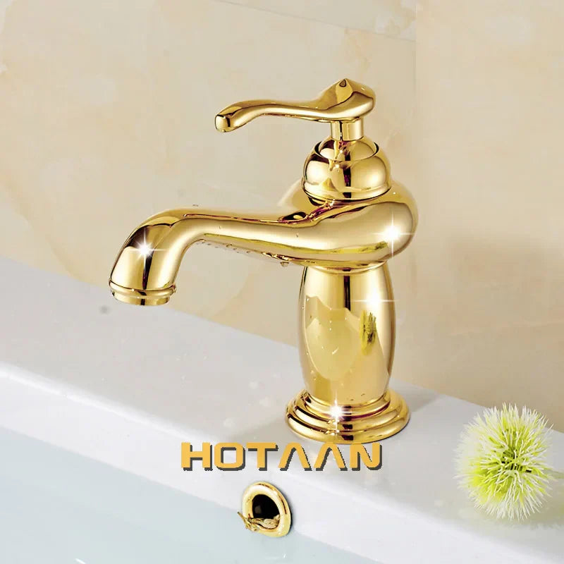 Grifo de lavabo de baño en latón dorado Decorbites™ con mezclador de cerámica