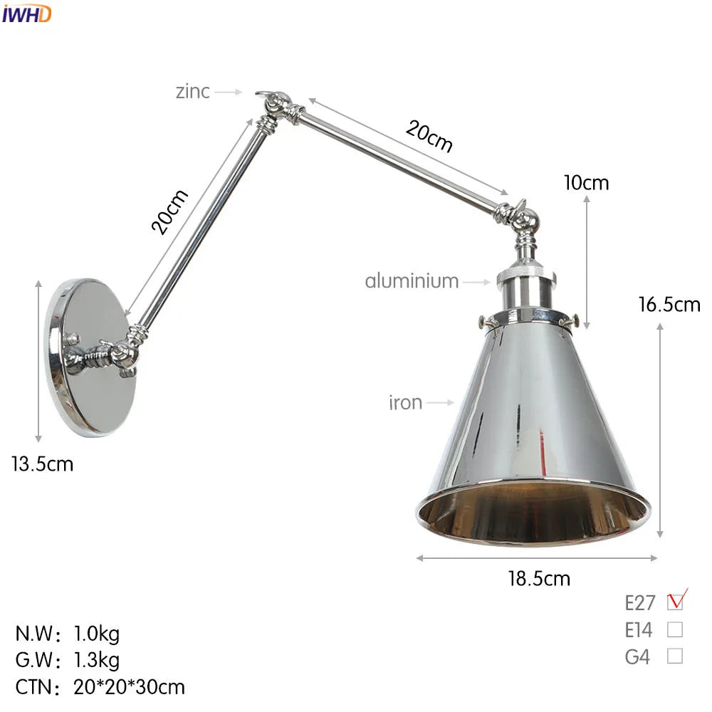Decorbites™ Industrielle Retro LED Wandleuchte Verstellbare Loft-Stil Edison Wandlampen Armaturen