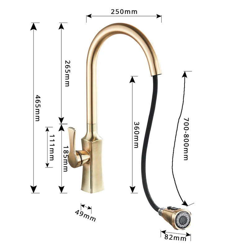 DecorBites™ Brushed Gold Kitchen Faucet Hot Cold Water Mixer Pull Out Spout Brass