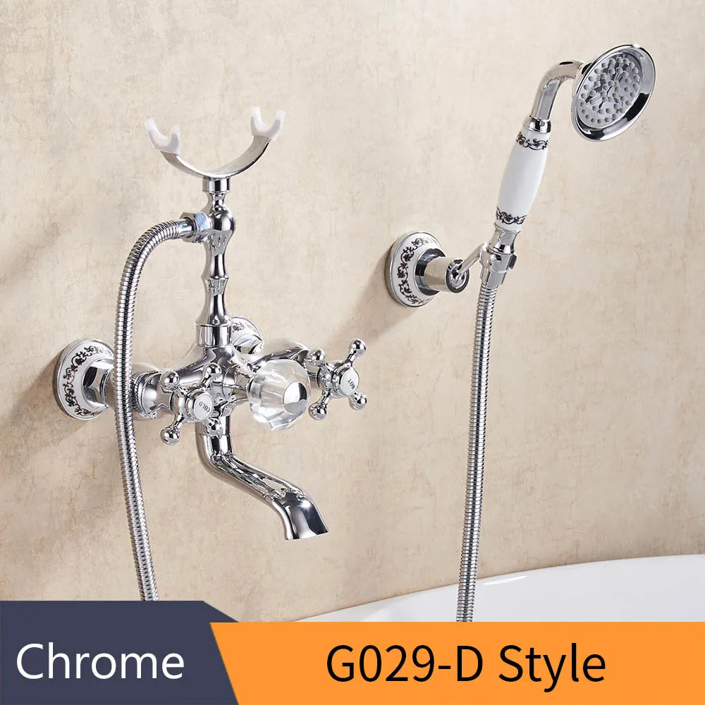 Grifo de bañera montado en la pared de latón dorado Decorbites™ con kit de ducha de mano