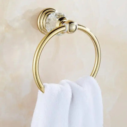 DecorBites™ Brass & Crystal Bathroom Set: Towel Rack, Towel Bar, Paper Holder, Soap Dish
