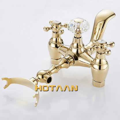 DecorBites™ Gold Finish Bath Tub Faucet with Ceramic Handle and Handheld Shower AI-5329