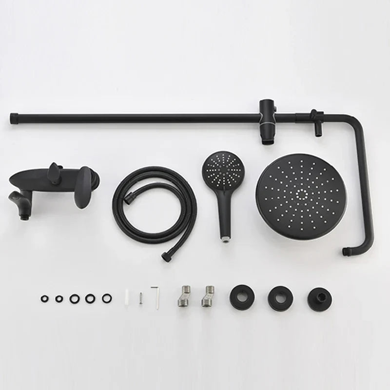 DecorBites™ Black Brass Wall Mounted Bathtub Faucet Set - Rain Shower Head, Handheld, Square