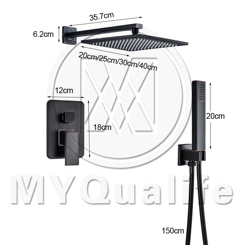 DecorBites™ Black Bronze Shower Faucet Set with Rainfall Mixer Tap & 2-ways Valve