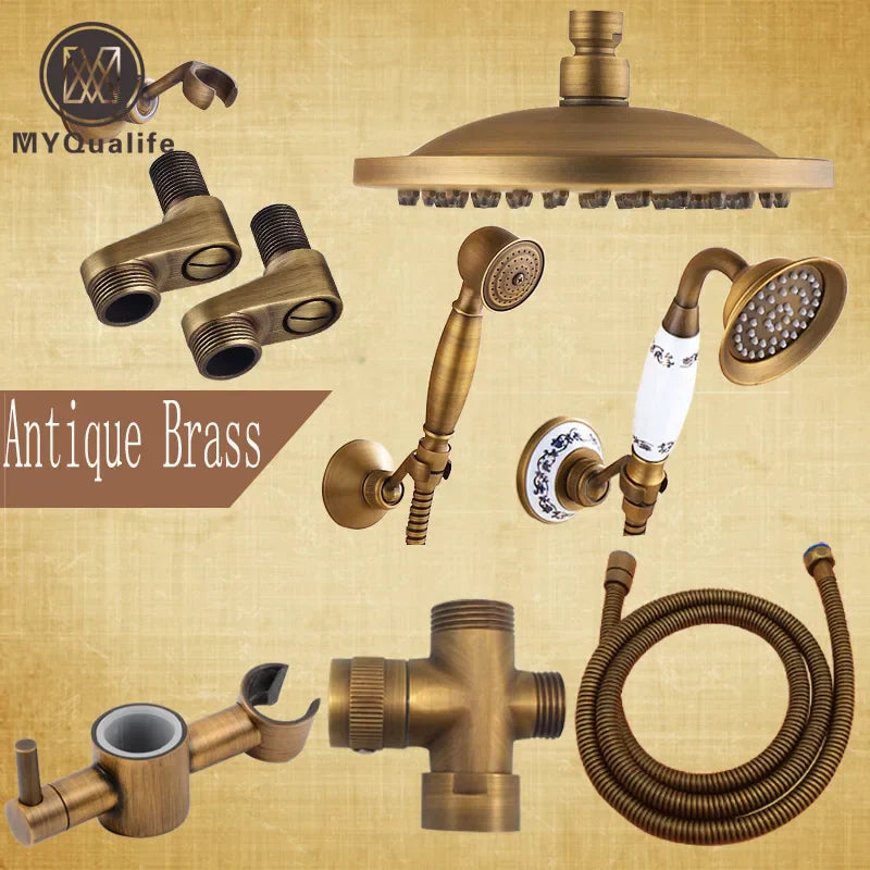 DecorBites™ Brass Shower Faucet Set with 8" Rain Shower Head, Hand Shower, Hose, Valve, Bracket