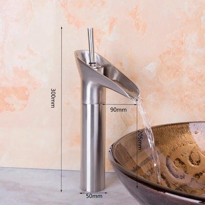 DecorBites™ Golden Waterfall Bathroom Faucet Mixer Tap Tall Sink Deck Mounted