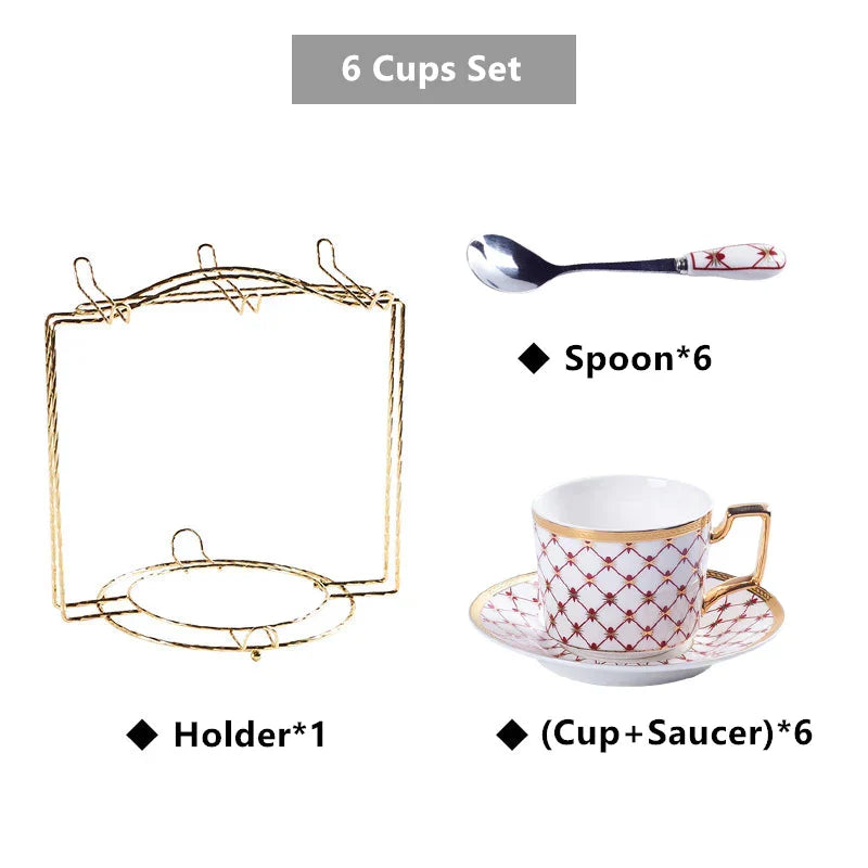 DecorBites™ Gold Porcelain Coffee & Tea Set, Elegant Bone China Luxury Ceramics