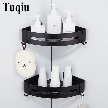 DecorBites™ Black Aluminum Bathroom Corner Shelf Wall Mounted Soap Dish Holder