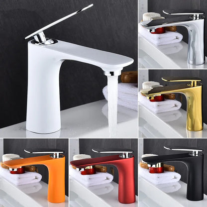 DecorBites™ Basin Faucet Hot&Cold Mixer Tap Brass Gold/Chrome/White/Red/Black for Bathroom Sink