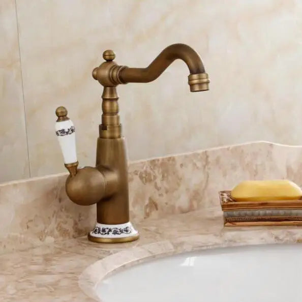 خلاط حوض من البورسلين من ديكوربايتس™، صنبور ساخن وبارد، دوار 360 درجة