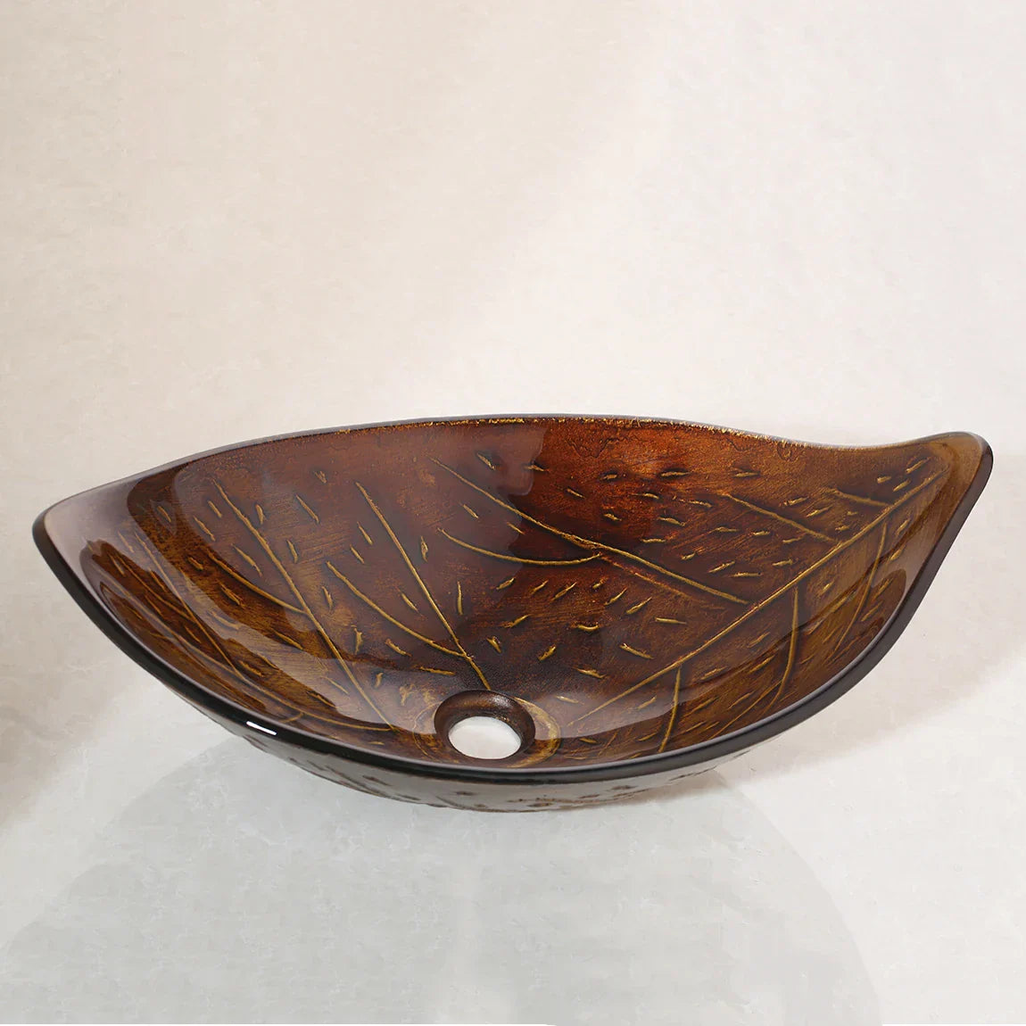 DecorBites™ Golden Leaf Vessel Glass Sink Set with Chrome Faucet