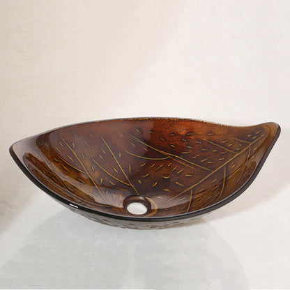 DecorBites™ Golden Leaf Vessel Glass Sink Set with Chrome Faucet