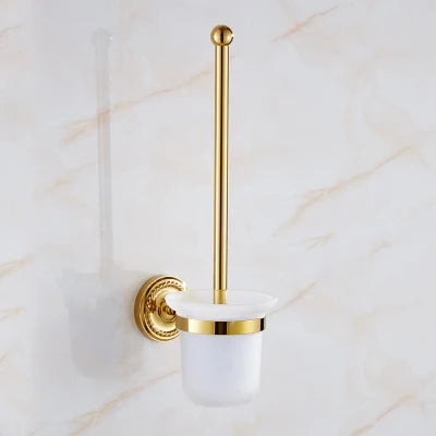 DecorBites™ Brass Gold Bathroom Hardware Set: Towel Rack, Paper Holder, Toilet Brush, Hooks, Towel Ring