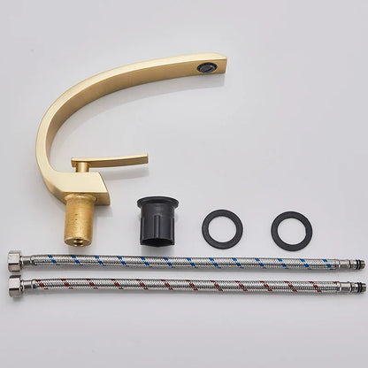 DecorBites™ Brushed Gold Basin Faucet, Deck Mounted Wash Basin Mixer for Bathroom