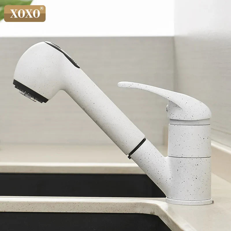 صنبور مطبخ أسود مصقول من DecorBites™، صنبور خلاط رذاذ قابل للسحب، ماء ساخن وبارد، 360 درجة