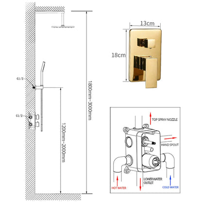 DecorBites™ Gold Bath Rain Shower Wall Concealed Faucet Set