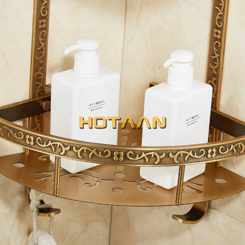 DecorBites™ Antique Aluminum Double Layer Bathroom Corner Shelf - Bathroom Holder Organizer