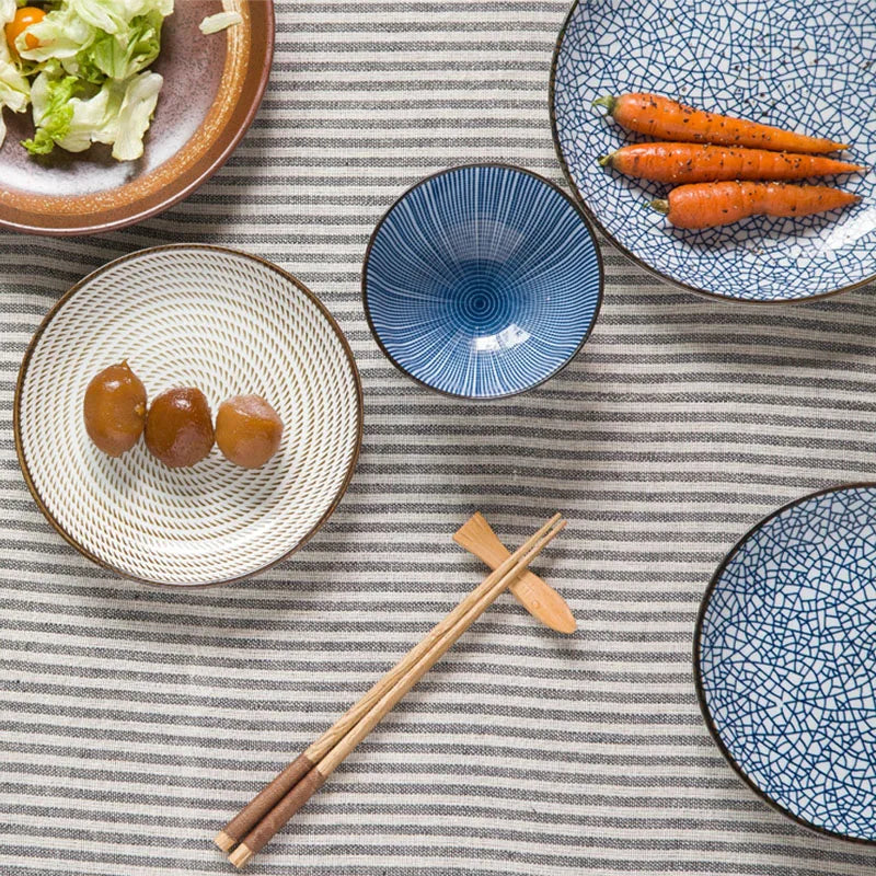 DecorBites™ Japanese Style Ceramic Dinner Set - Blue Tableware Set with Bowl and Plate