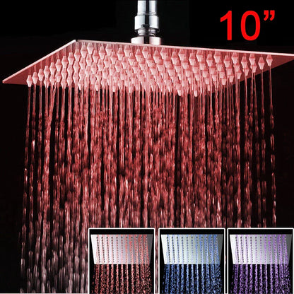 DecorBites™ LED Shower Head Square with Temperature Control 3 Color Lights Ultra Thin