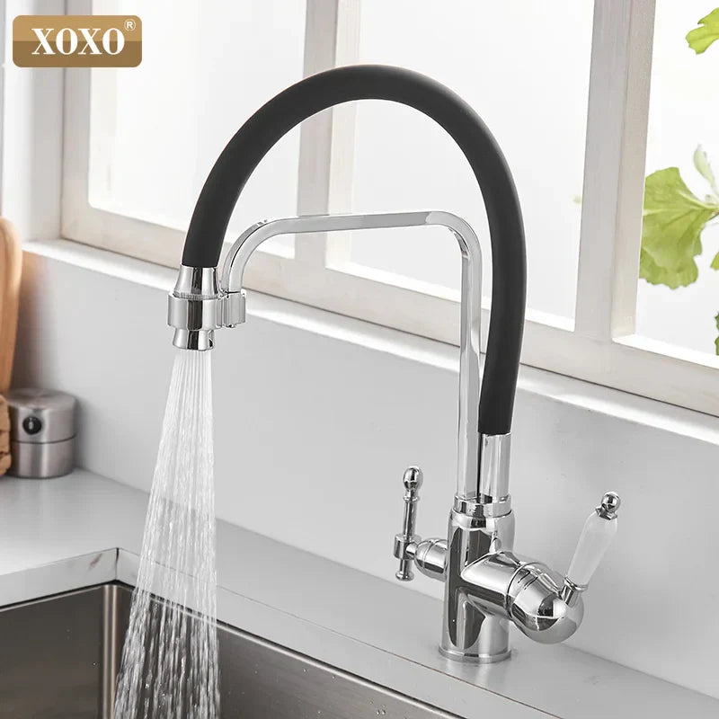 Decorbites™ Grifo de cocina montado en cubierta negra con rotación de 360° y filtro de agua pura