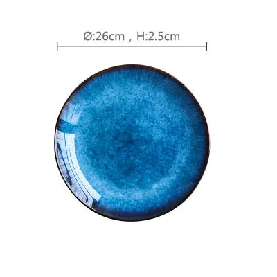DecorBites™ Ceramic Dinner Plate Set - Blue Klin Glazed Round Plates