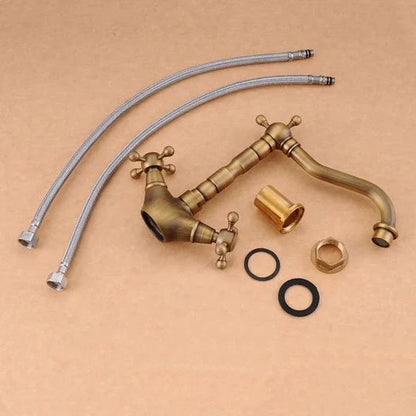 صنبور حوض DecorBites™‎ بمقبض مزدوج متقاطع من النحاس العتيق - فوهة دوارة 360 درجة