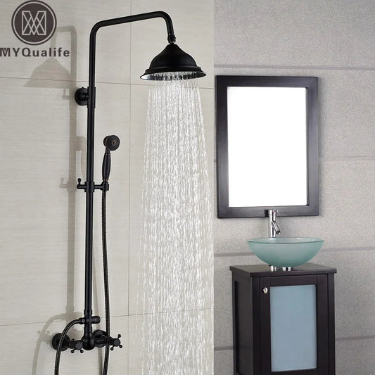 DecorBites™ Black Bronze Rainfall Shower Faucet Set with 8" Head for Wall Mount