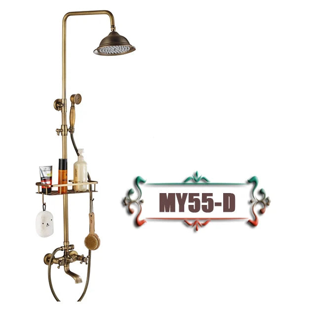 DecorBites™ Brass Wall Mount Bathtub Faucet with Shelf, Dual Handle Shower Set