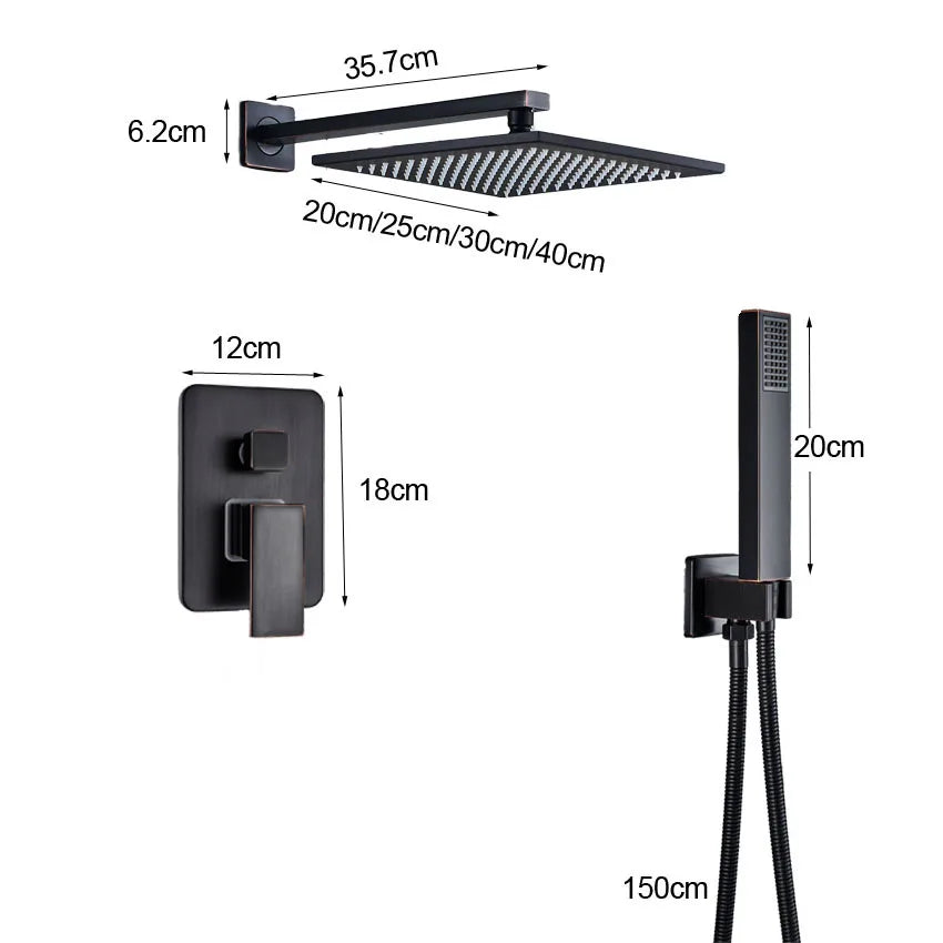 Grifo de ducha DecorBites™ de latón negro con mezclador de 2 vías, teleducha y rociador tipo lluvia