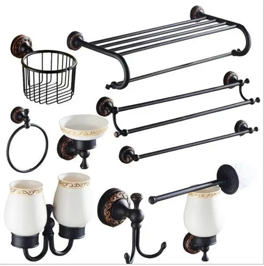 DecorBites™ Carved Flowers Blackened Copper Bathroom Accessories Set