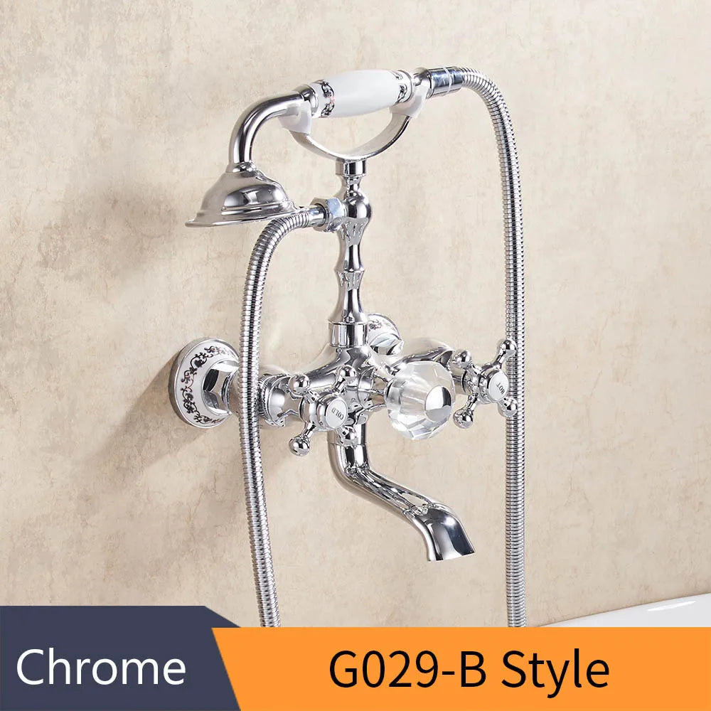 Grifo de bañera montado en la pared de latón dorado Decorbites™ con kit de ducha de mano