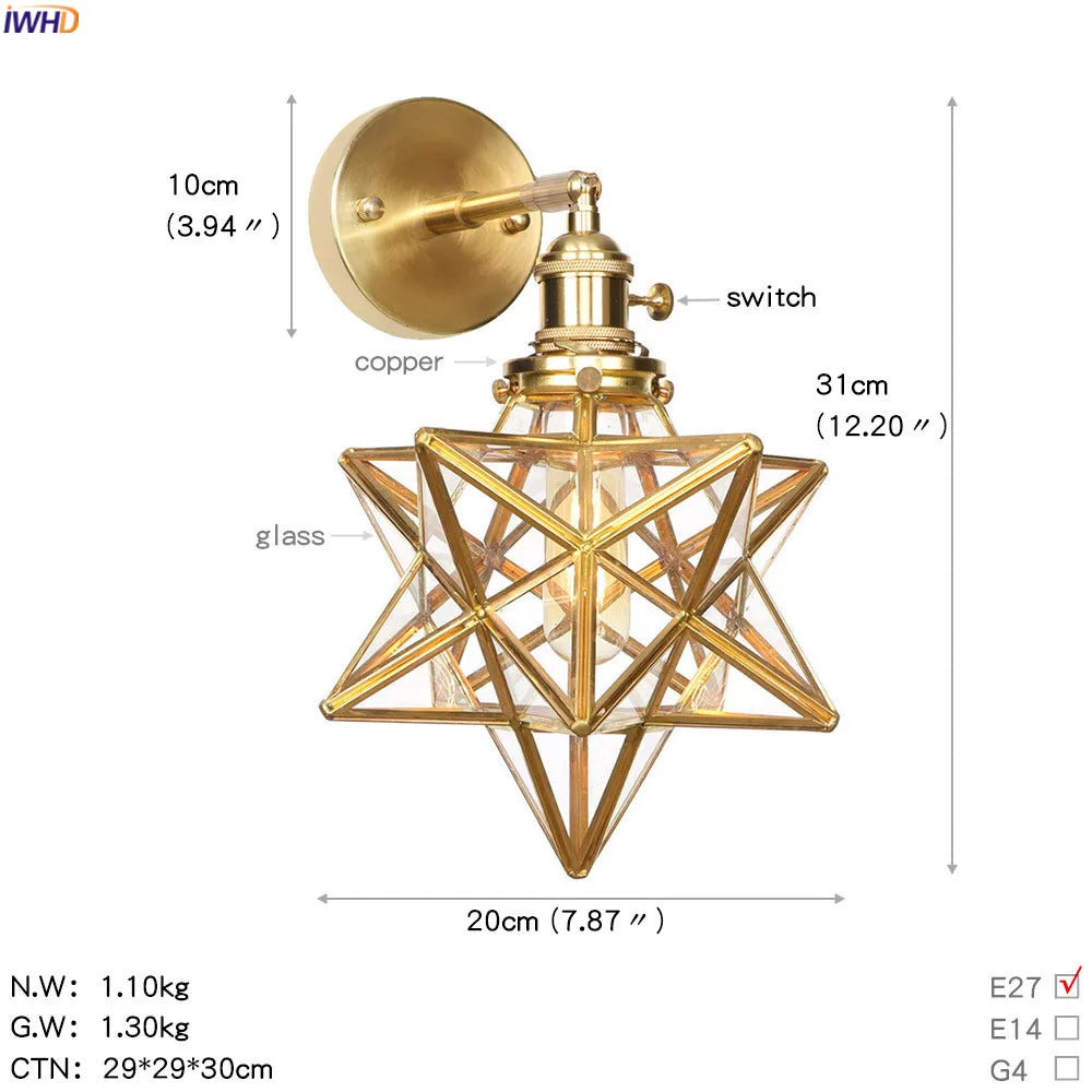 Decorbites™ Glas-Kugel-LED-Wandleuchte Retro Vintage Kupfer Applique Murale