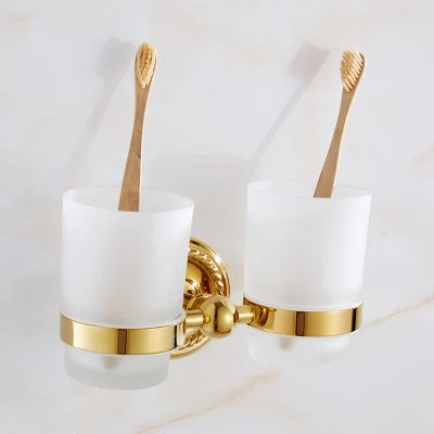 DecorBites™ Brass Gold Bathroom Hardware Set: Towel Rack, Paper Holder, Toilet Brush, Hooks, Towel Ring