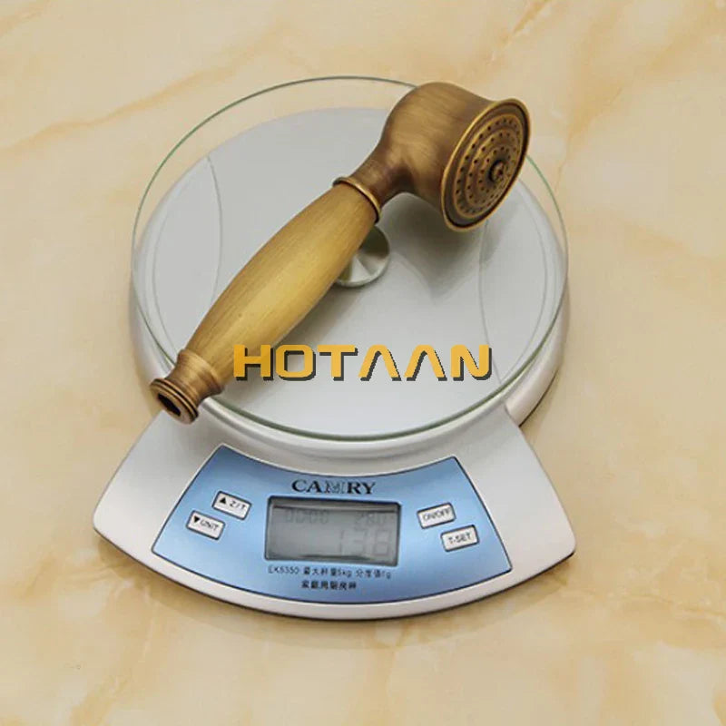 Juego de grifería para ducha DecorBites™ de latón antiguo con mezclador de efecto lluvia y ducha de mano