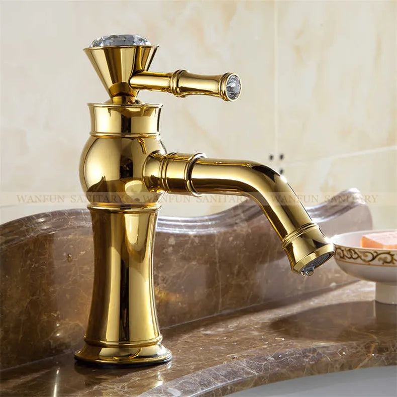 DecorBites™ Gold Brass Single Handle Bathroom Mixer Taps for Counter top Basin