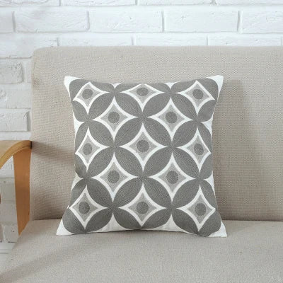 DecorBites™ Grey Pink Geometric Embroidered Cushion Cover, 45x45cm
