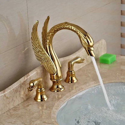 DecorBites™ Golden Swan Bathtub Faucet Set with Brass Hand Shower.