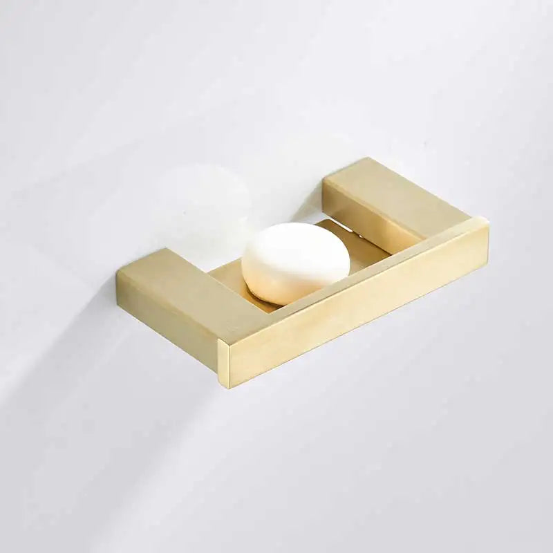 DecorBites™ Brushed Gold Stainless Steel Bathroom Accessory Set: TP Holder, Towel Bar, Storage Shelf