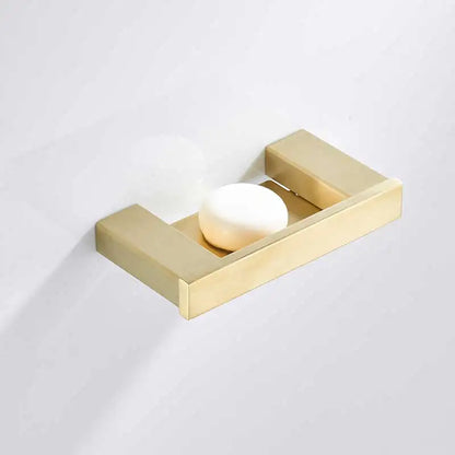 DecorBites™ Brushed Gold Stainless Steel Bathroom Accessory Set: TP Holder, Towel Bar, Storage Shelf