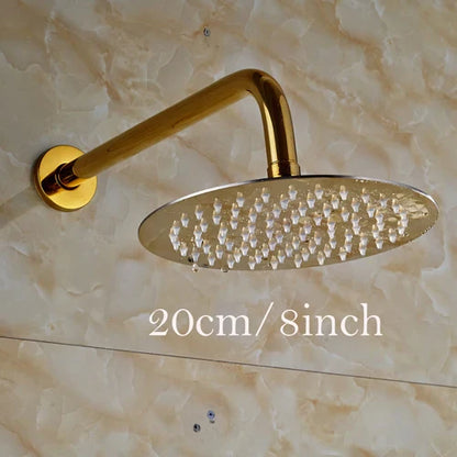 DecorBites™ Golden Ultrathin Rainfall Shower Head Set with Wall Mount Brass Arm