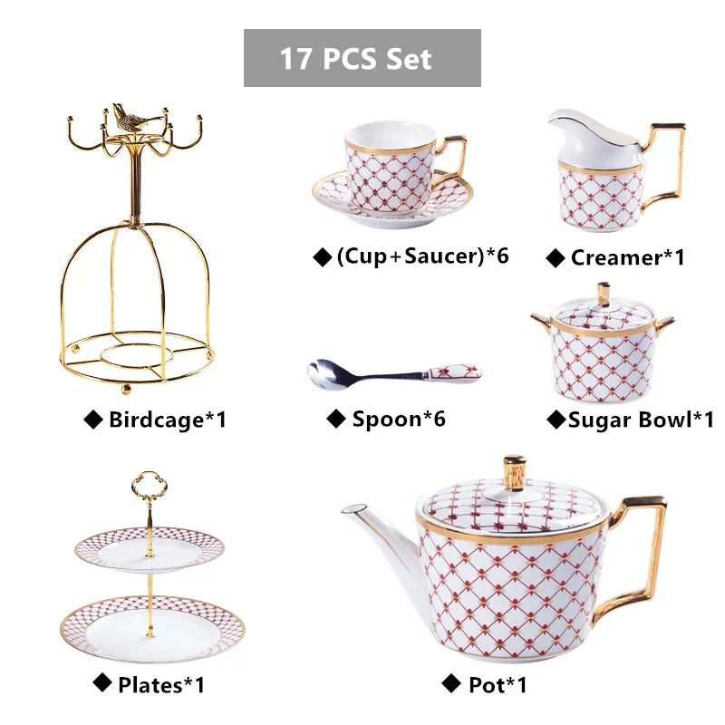 DecorBites™ Gold Porcelain Coffee & Tea Set, Elegant Bone China Luxury Ceramics