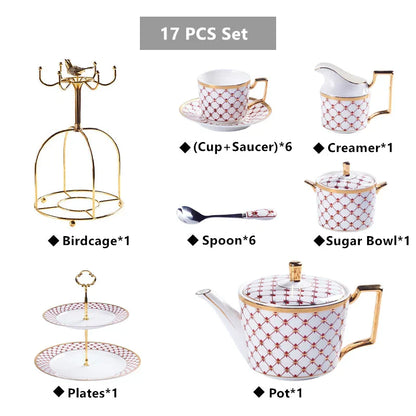 DecorBites™ Gold Porcelain Coffee & Tea Set, Elegant Bone China Luxury Ceramics