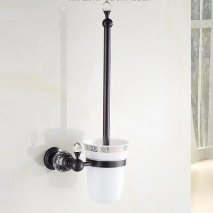 DecorBites™ Black Brass & Crystal Bathroom Accessories Set - Towel Rack, Towel Bar, Paper Holder, Soap Dish, Cup Holder, Toilet JM251