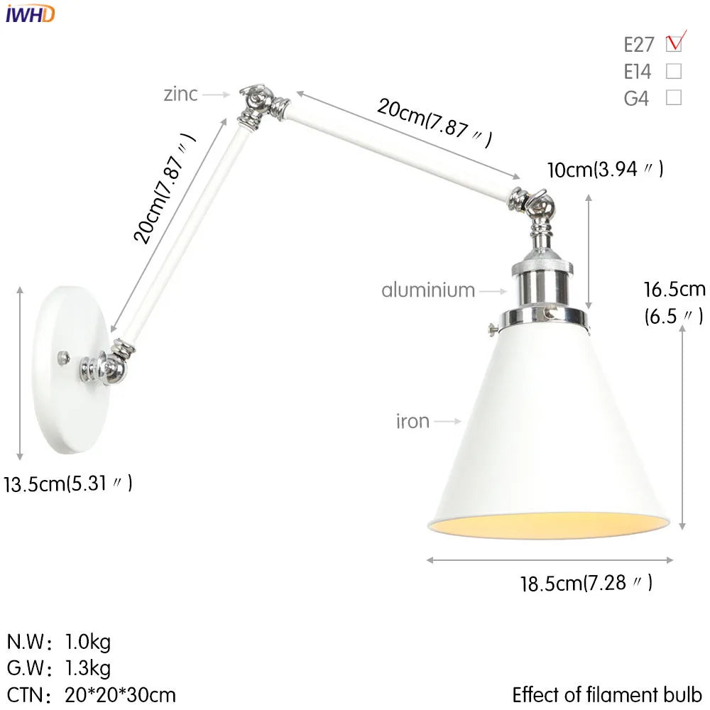 Decorbites™ Industrielle Retro LED Wandleuchte Verstellbare Loft-Stil Edison Wandlampen Armaturen