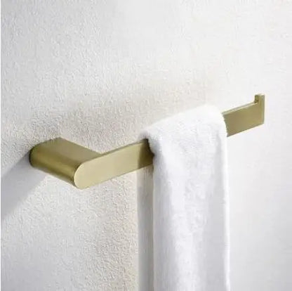 DecorBites™ Brushed Gold Bathroom Hardware Set: Towel Rack, Paper Holder, Toilet Brush Holder, Hooks