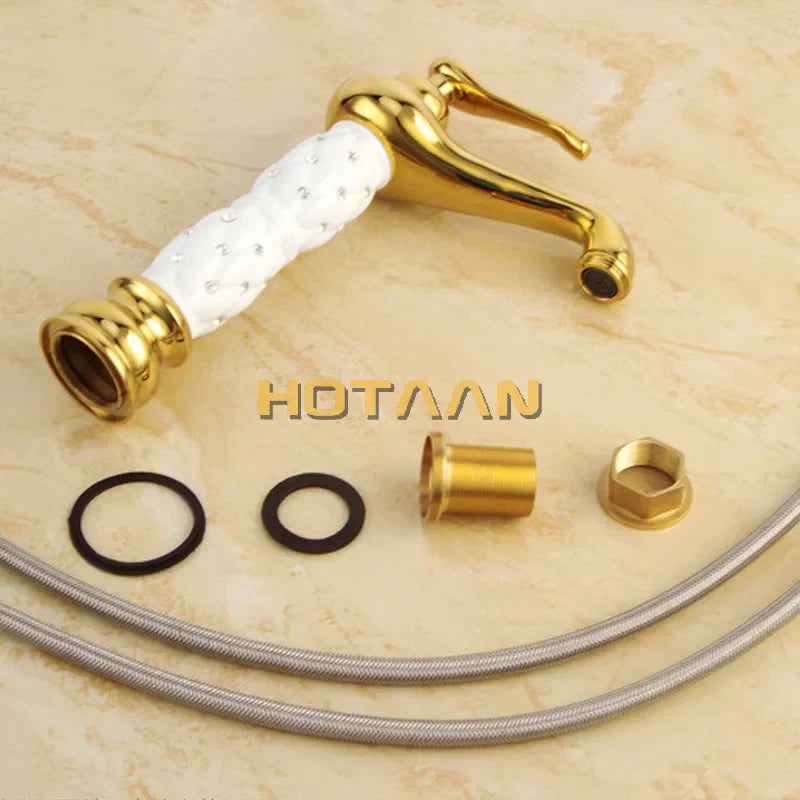 DecorBites™ Basin Faucet White Brass Bathroom Sink Tap Mixer Single Handle