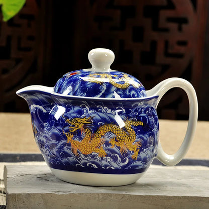 DecorBites™ Ceramic Kung Fu Teapot with Dragon Design 350ml - Handmade Porcelain Tea Pot