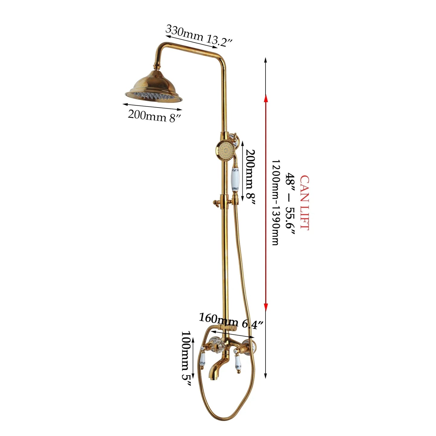 DecorBites™ Golden Polished Shower Head with High Pressure Aerator Nozzle