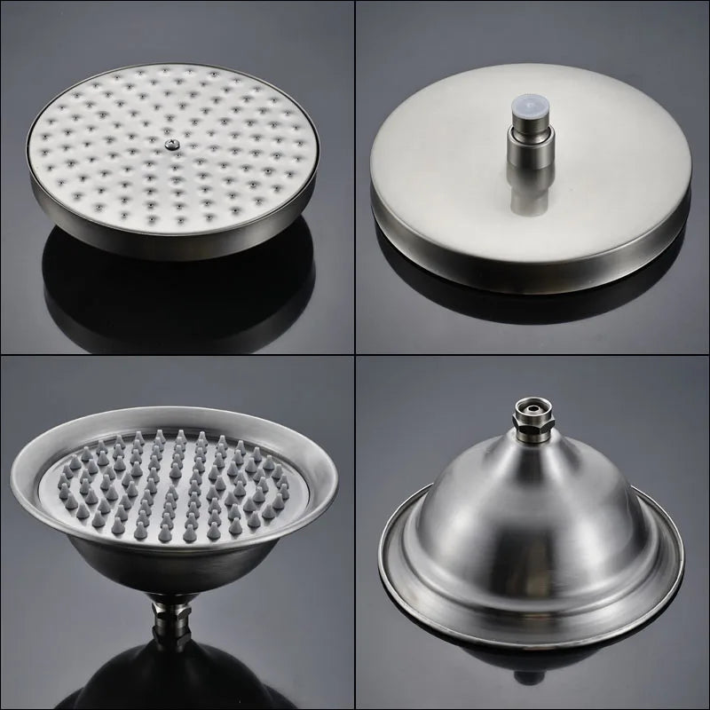 Grifo mezclador de ducha tipo lluvia de doble manija DecorBites™ con acabado en níquel cepillado y ducha de mano